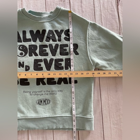 Zara Slogan Sweatshirt Girls Kids 9-10Y Green ‘Be Yourself’ Graphic Sweater - Picture 9 of 10